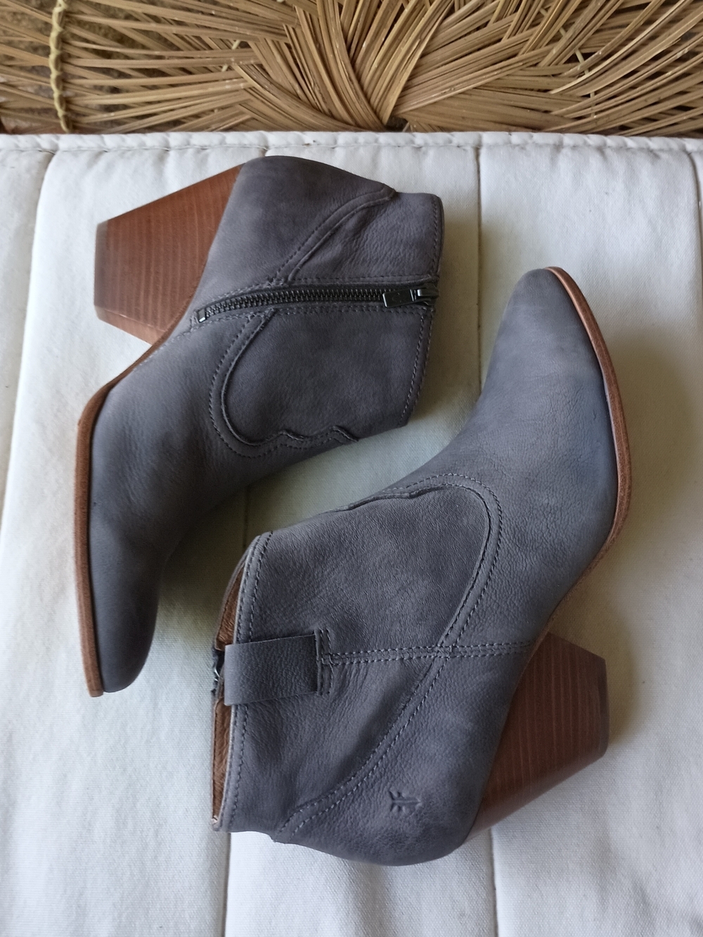 Frye Women's Gray Nubuck Ankle Booties with Block Heel_10